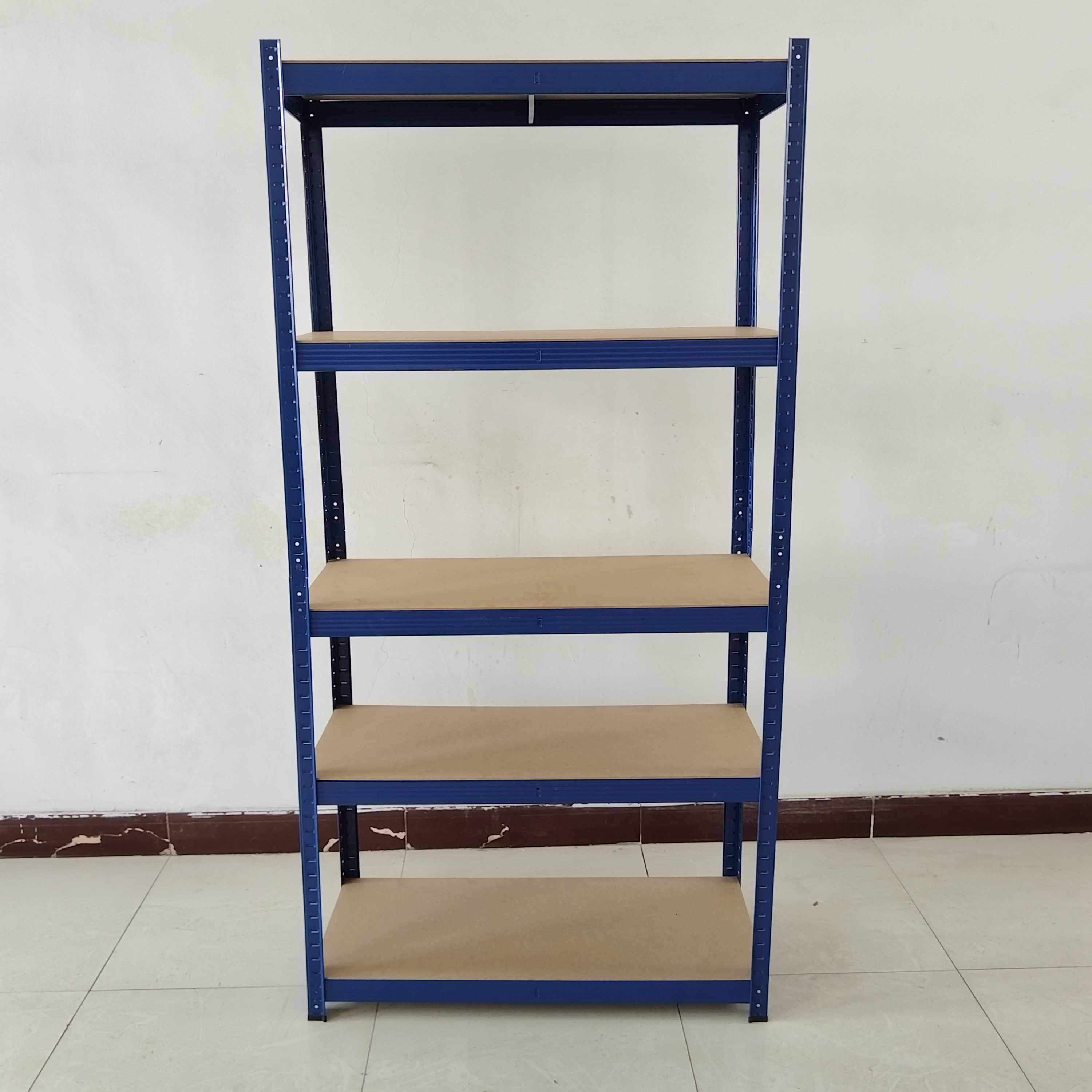 China Professional Manufacture Steel+MDF 5 Layer Adjustable Boltless Supermarket Garage Corner Shelves Rack