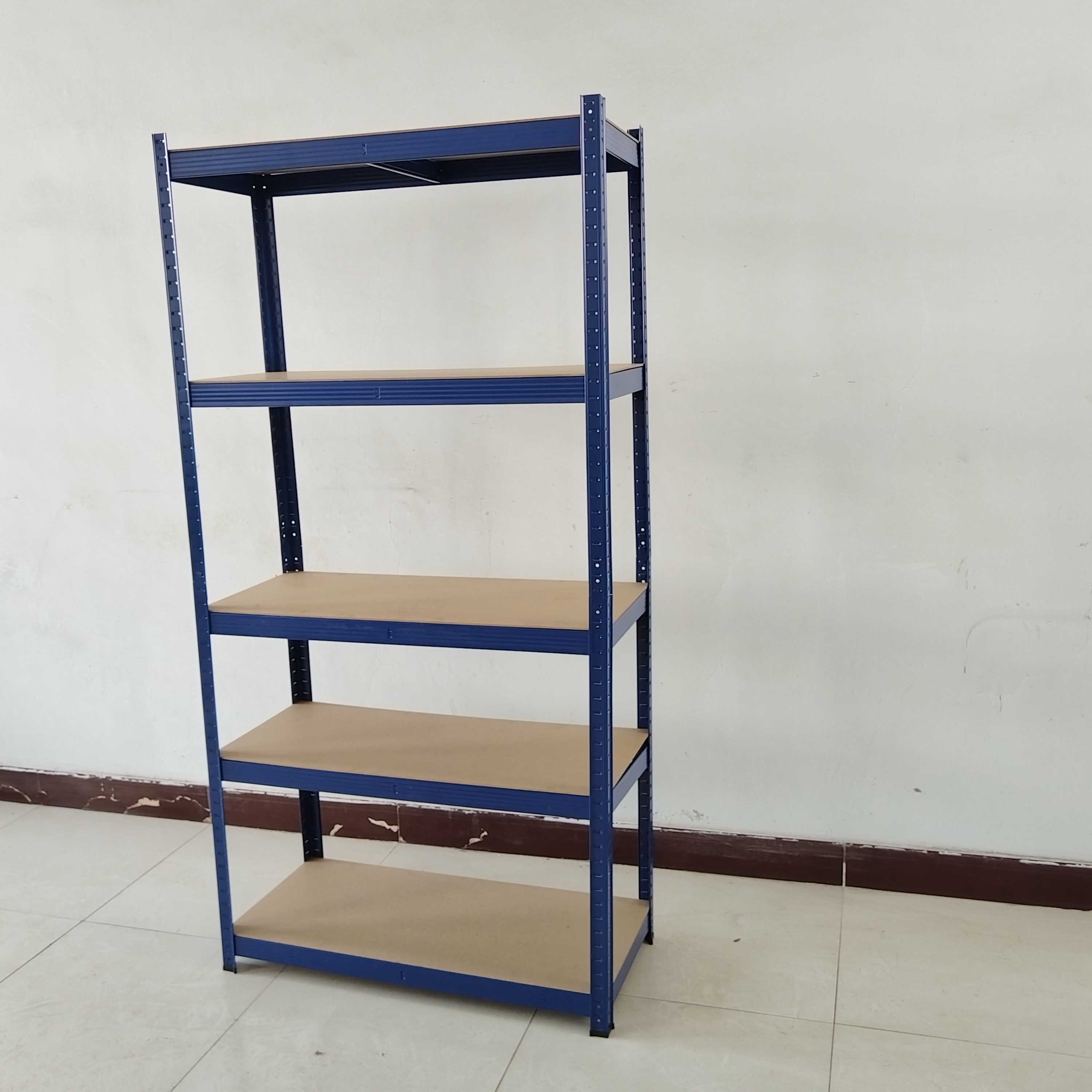 China Professional Manufacture Steel+MDF 5 Layer Adjustable Boltless Supermarket Garage Corner Shelves Rack