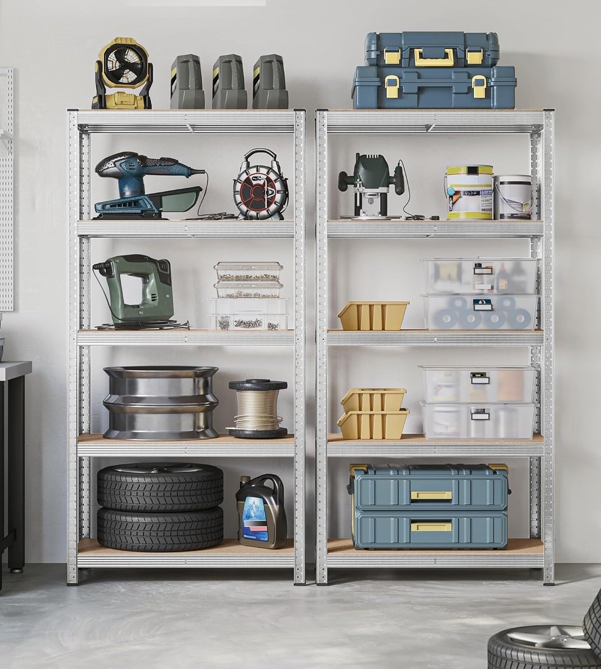 Heavy Duty Boltless Shelves Set 2-Piece Reinforced Steel Frame 5 Adjustable Storage Units for Maximum Load 875 kg 180x90x40cm