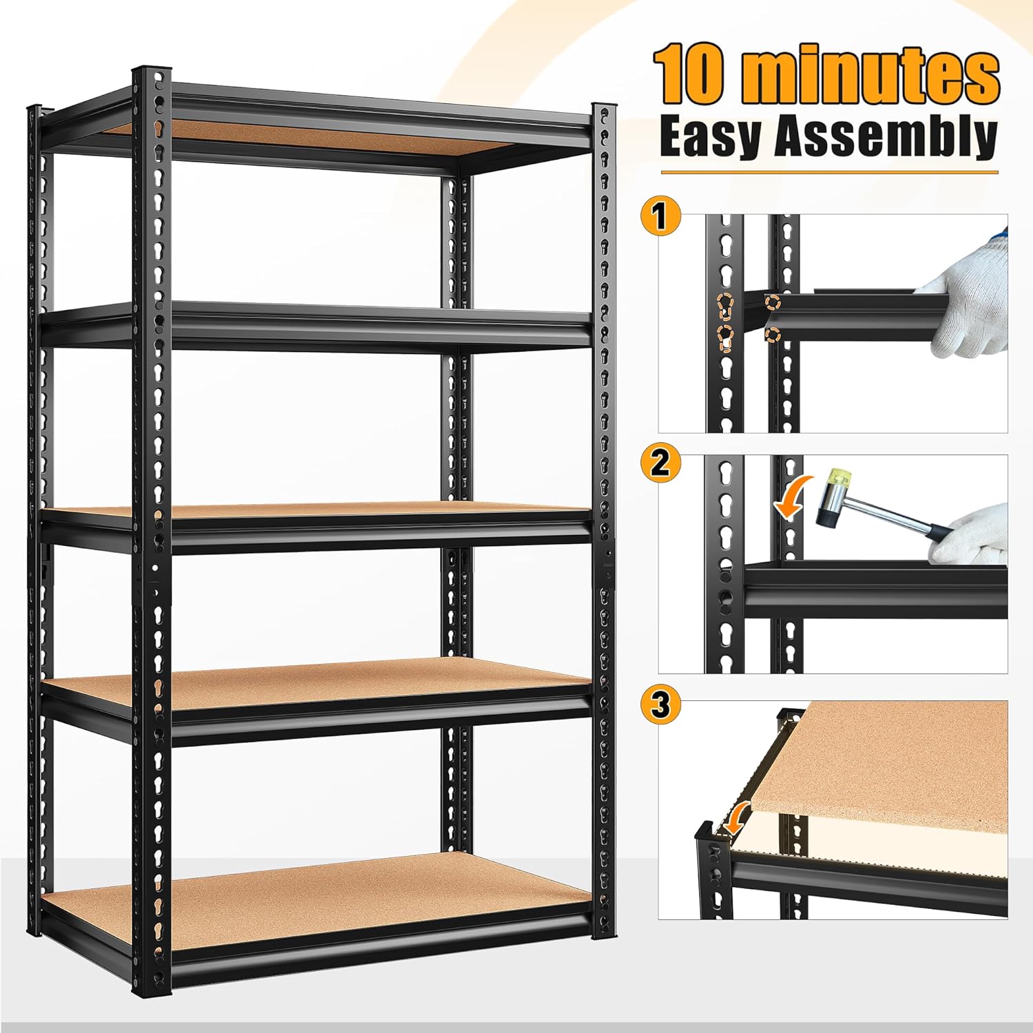 Heavy-Duty 5-Tier Garage Storage Shelves Adjustable Steel Metal Units for Pantry Storage