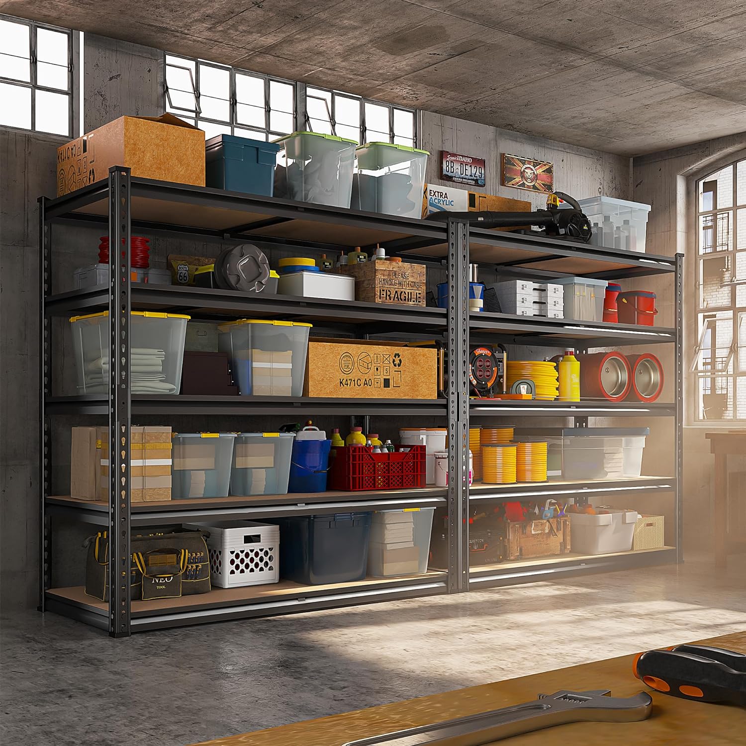 Heavy-Duty 5-Tier Garage Shelving 72''H Adjustable Storage Shelves Steel Metal Closet Pantry Shelf for Storage