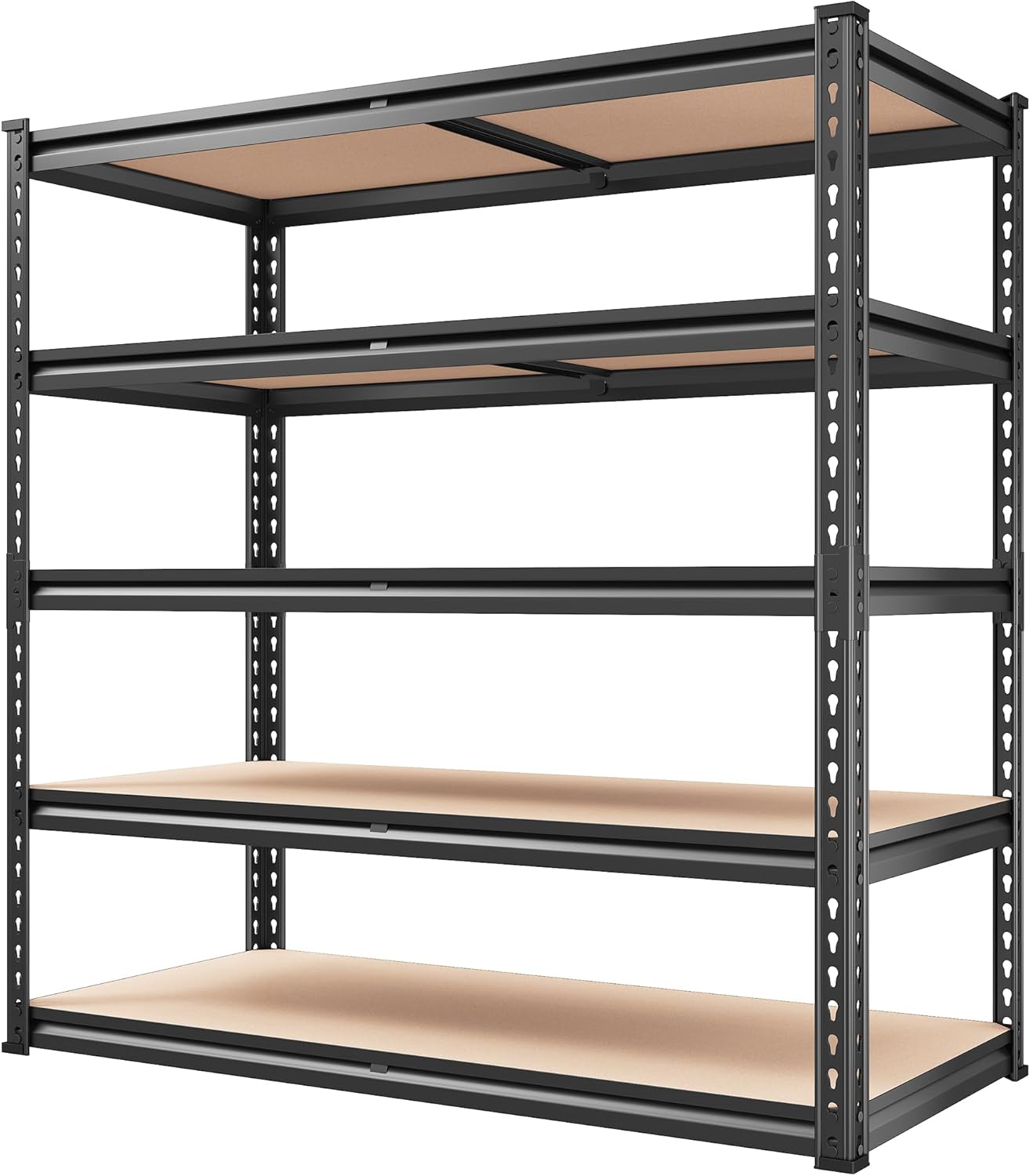 Durable 5-Tier Steel Shelves 5-Layer Boltless Rivet Racks in Black with Powder Coating Finish for Garage Storage Shed