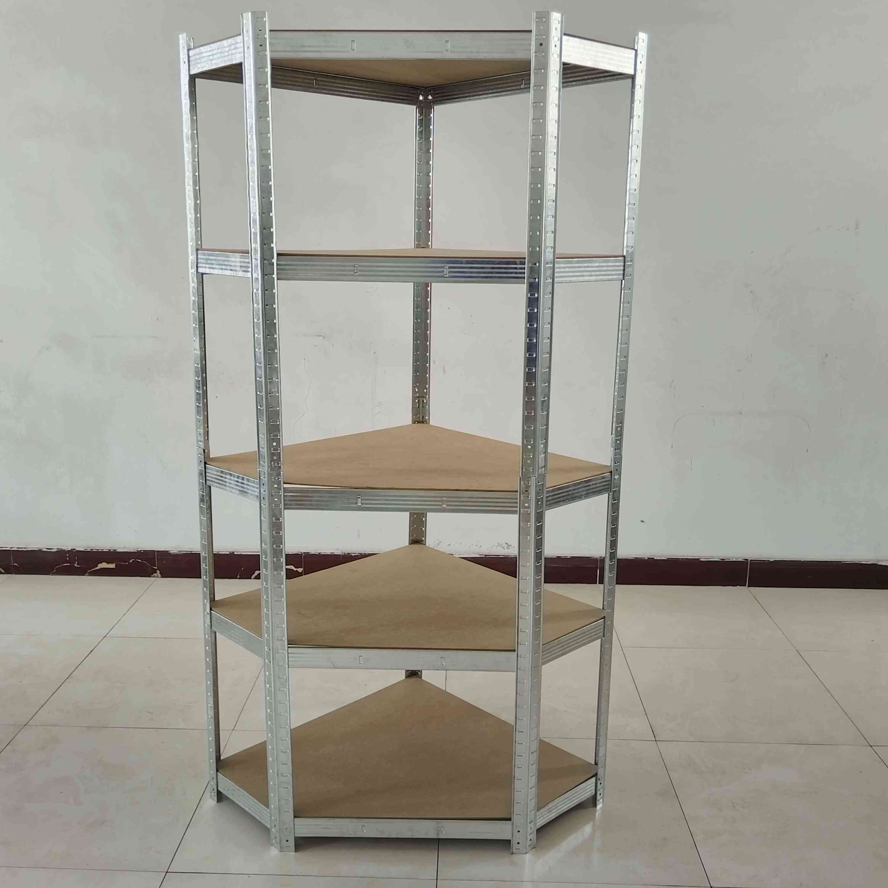 High Quality Steel+MDF 5-Layer Portable Plug-In/Skid-Mount Corner Storage Shelves with Galvanized Surface for Doors Outdoor Use