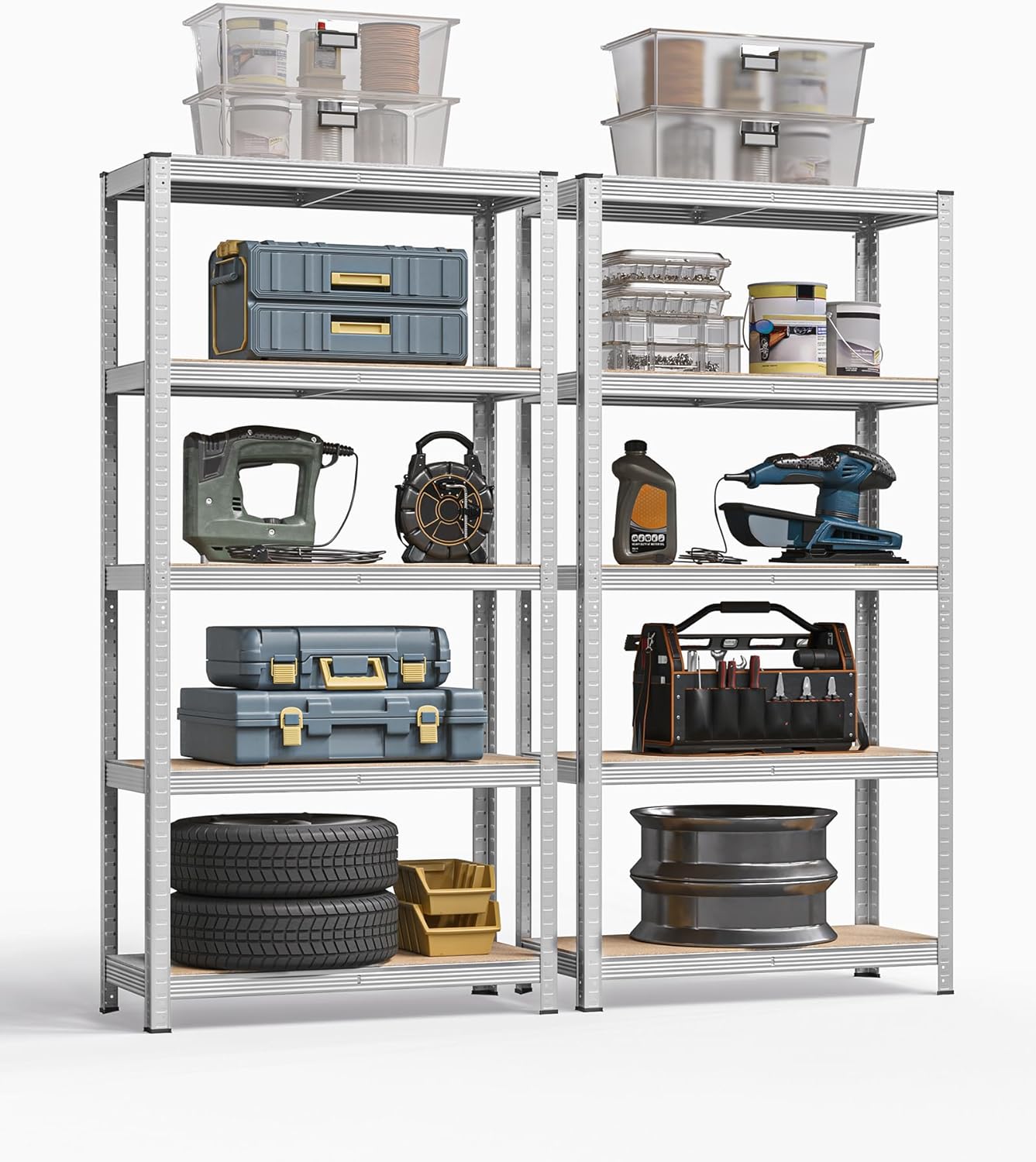 Heavy Duty Boltless Shelves Set 2-Piece Reinforced Steel Frame 5 Adjustable Storage Units for Maximum Load 875 kg 180x90x40cm