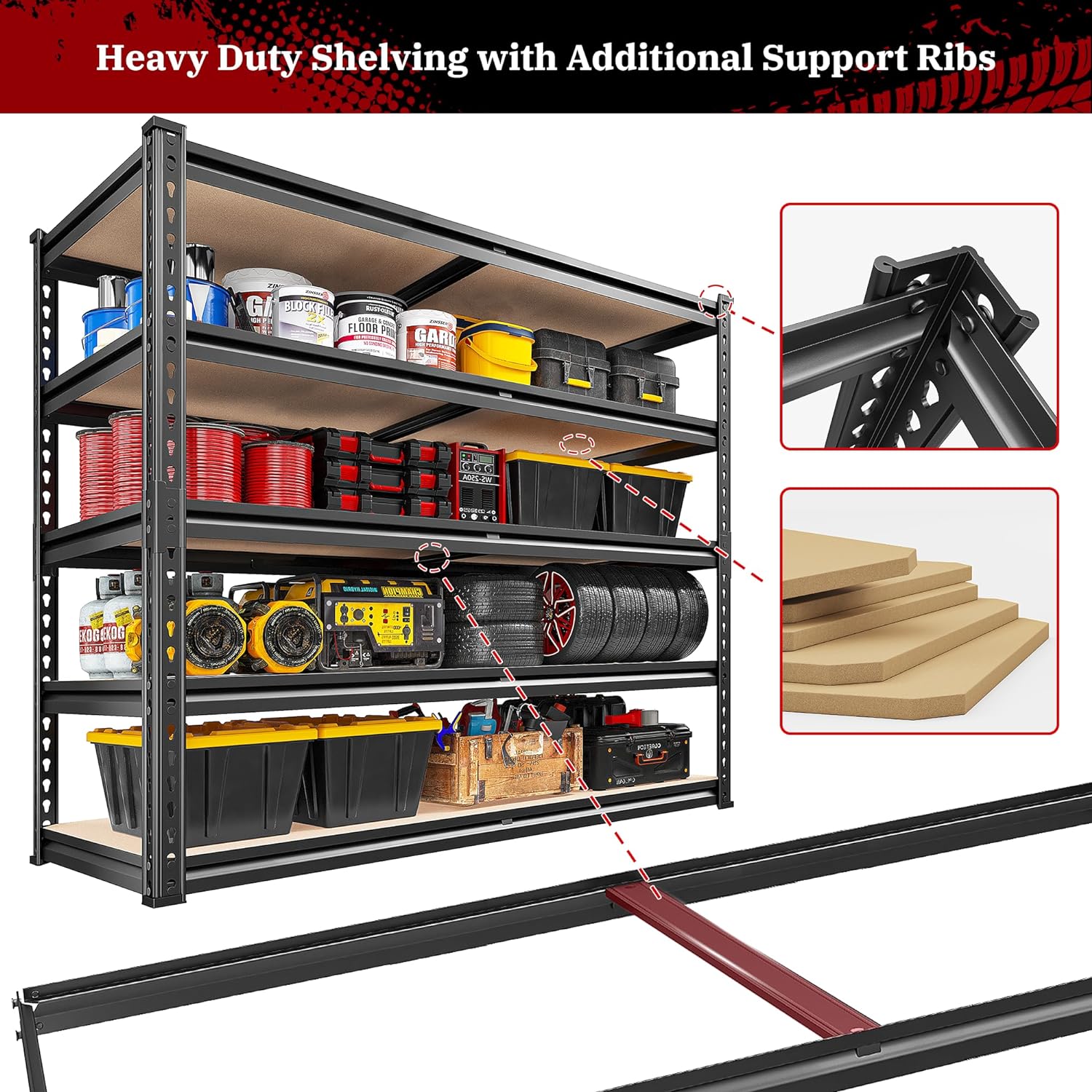 5-Tier Adjustable Heavy Duty Steel Storage Shelving Garage Kitchen Pantry Basement Bathroom Laundry Organizer Rack