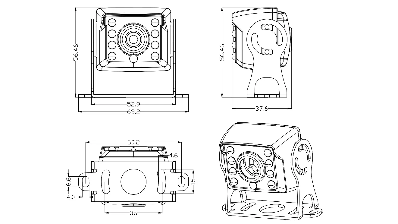 XY-FS361 Waterproof Exterior Vehicle Camera Technical Drawing