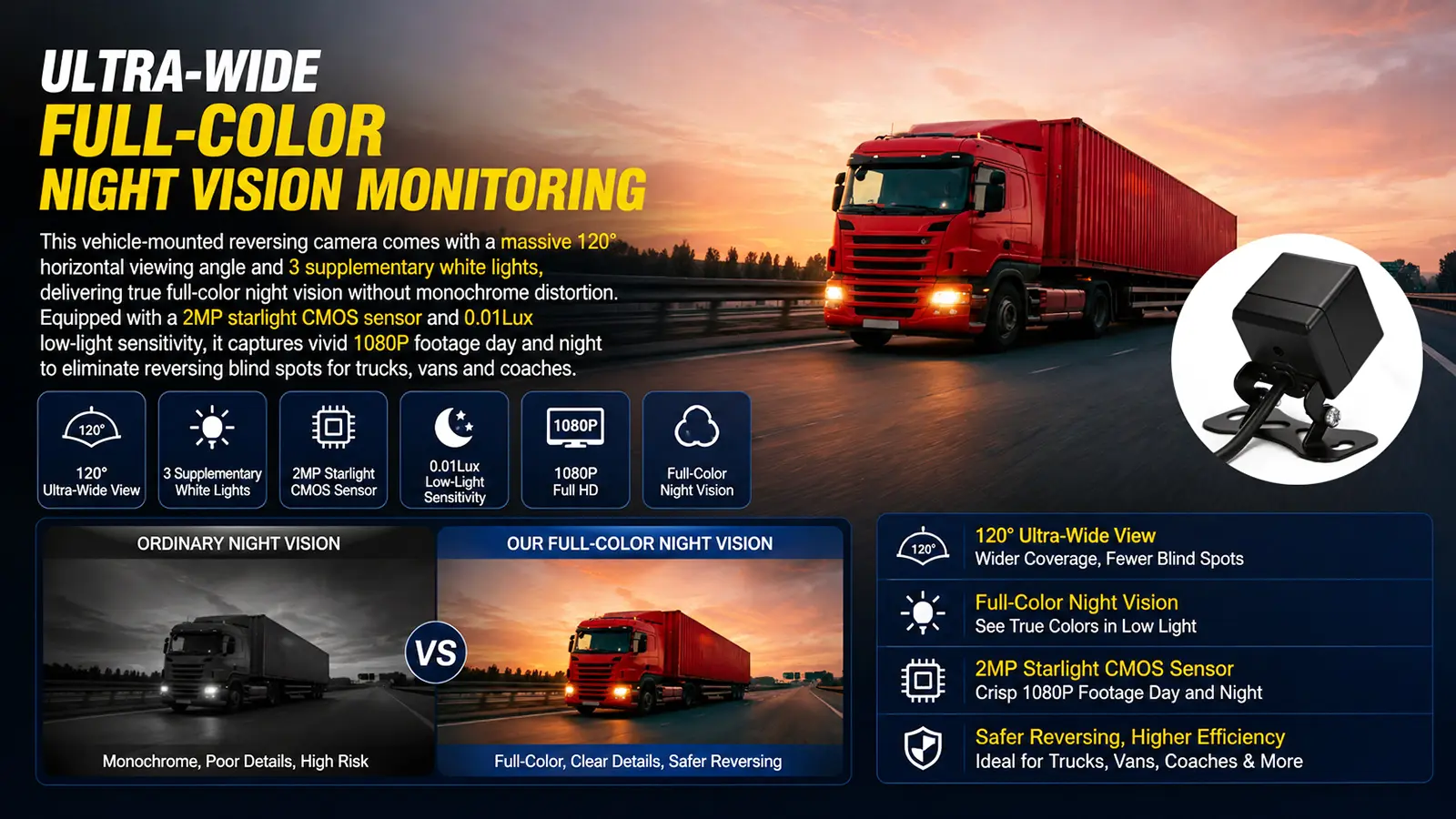 XY-FS209 1080P Starlight IP67 Waterproof Exterior Vehicle Reversing Camera Product Angle 4