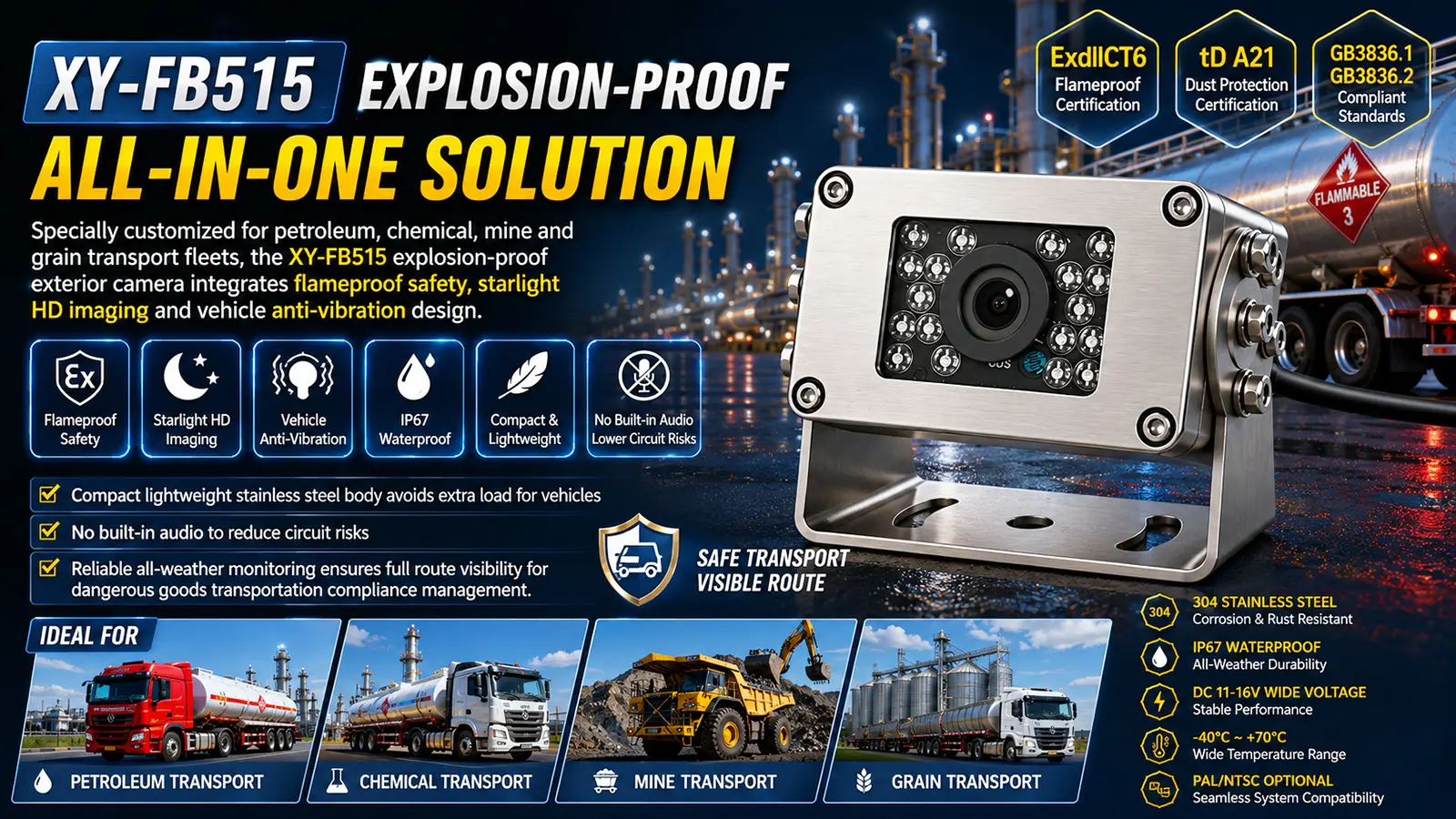 XY-FB515 Mini Explosion-Proof Exterior Vehicle Camera Perspective View