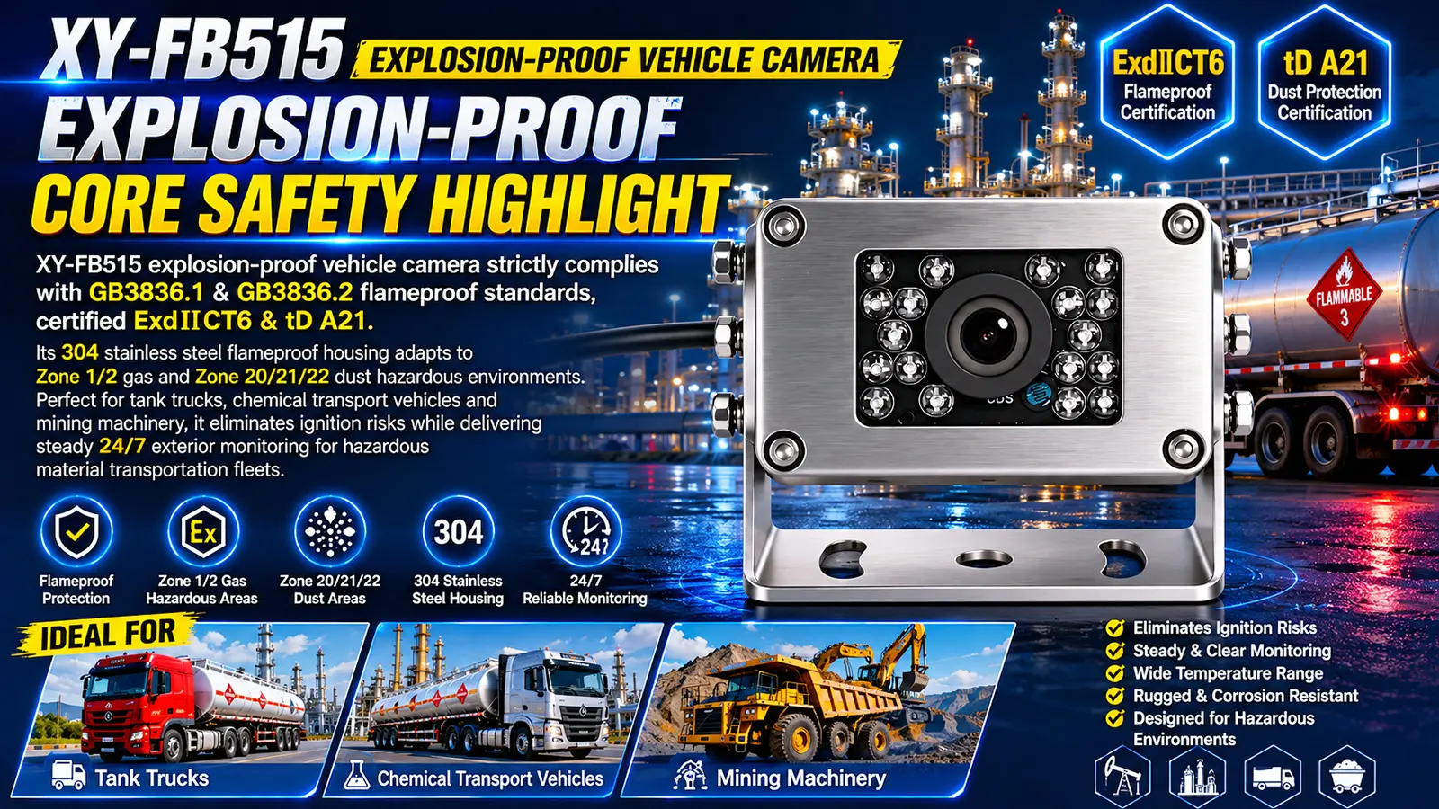 XY-FB515 Mini Explosion-Proof Exterior Vehicle Camera Back View