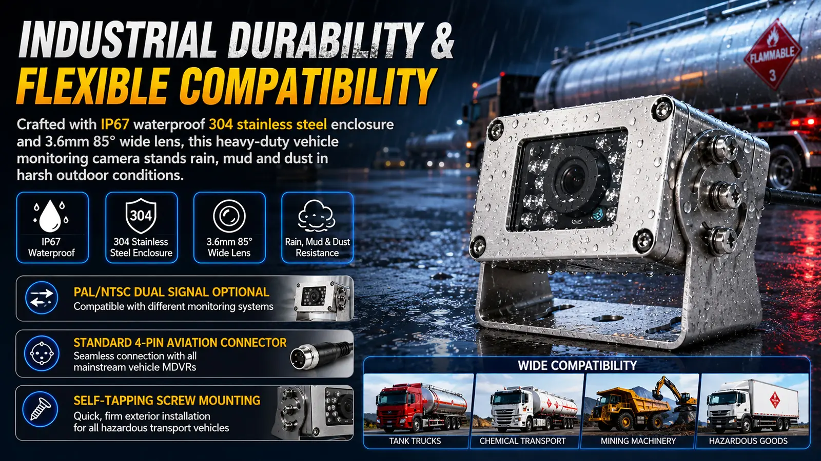 XY-FB515 Mini Explosion-Proof Exterior Vehicle Camera Installation Side View