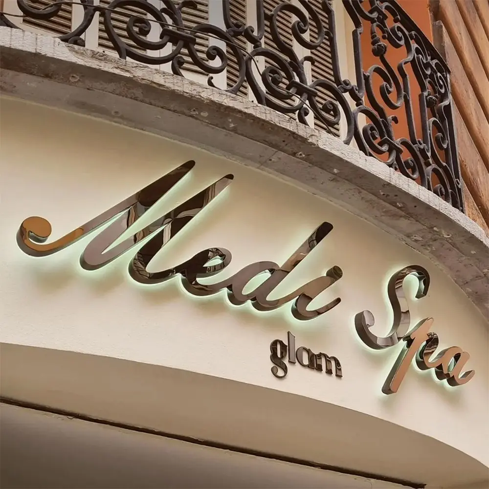 Metal mirror letter backlit signs premium design