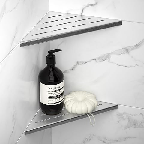 Stainless steel corner bathroom shelf — single tier