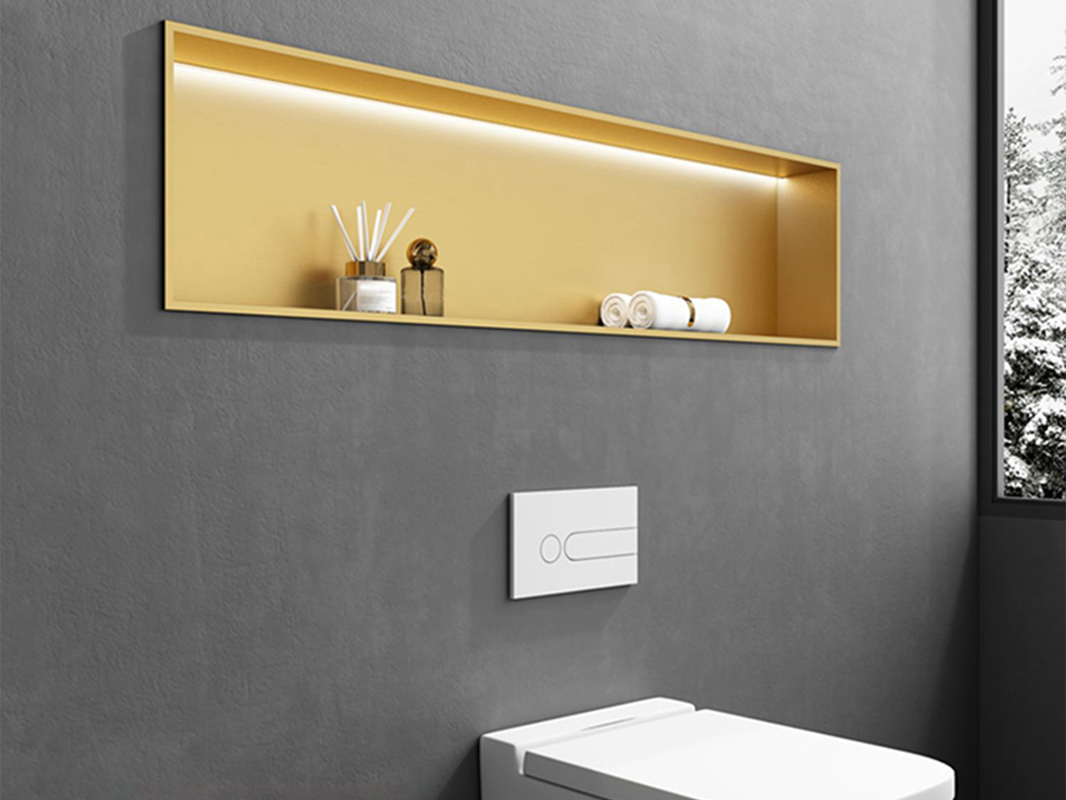 Double shelf metal wall niche for shower storage