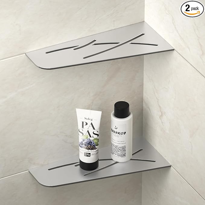 Stainless steel corner bathroom shelf — double tier