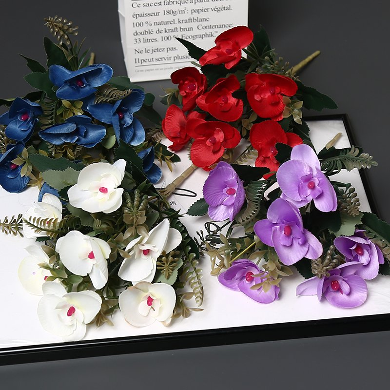 Durable Artificial Flower Ranunculus Arrangement Soft Weddings Leaf Printed Purple Wall Hanging Ribbon Fresh Violet Orchid