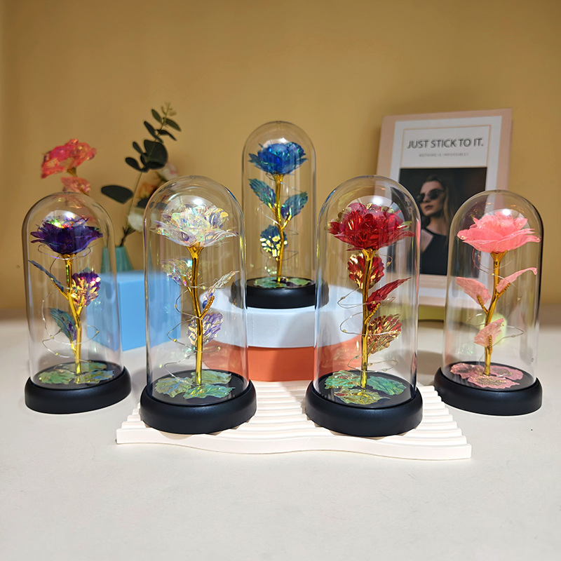 Hot Selling Artificial Plastic Roses with LED Lights for Gifts Decoration Valentine's Day