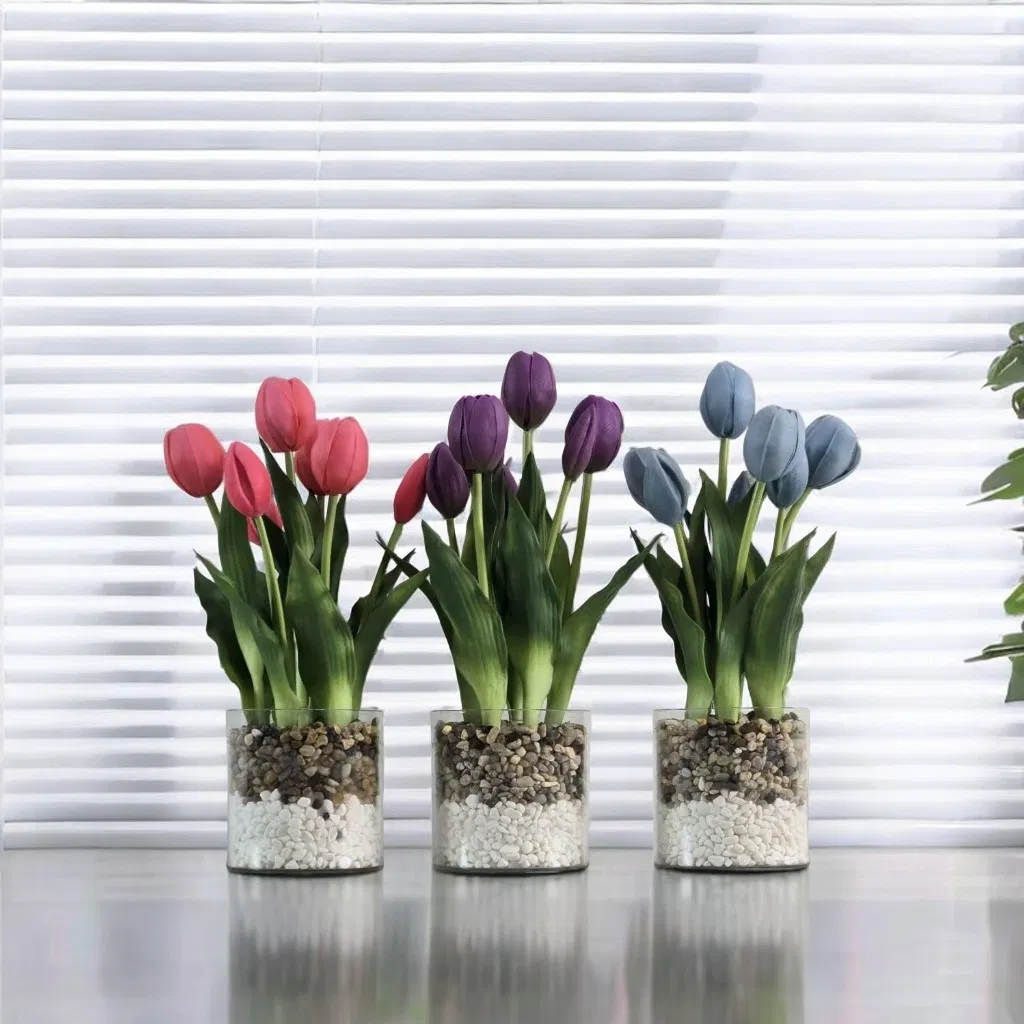 Beautifully Real Touch Tulips in Vase for Home Decor