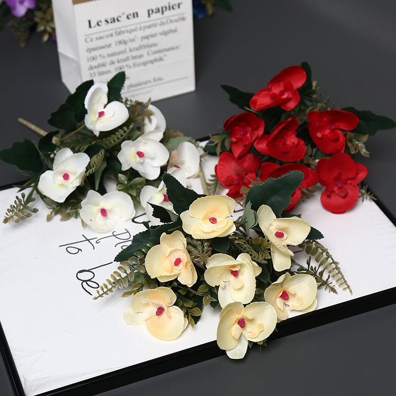 Durable Artificial Flower Ranunculus Arrangement Soft Weddings Leaf Printed Purple Wall Hanging Ribbon Fresh Violet Orchid