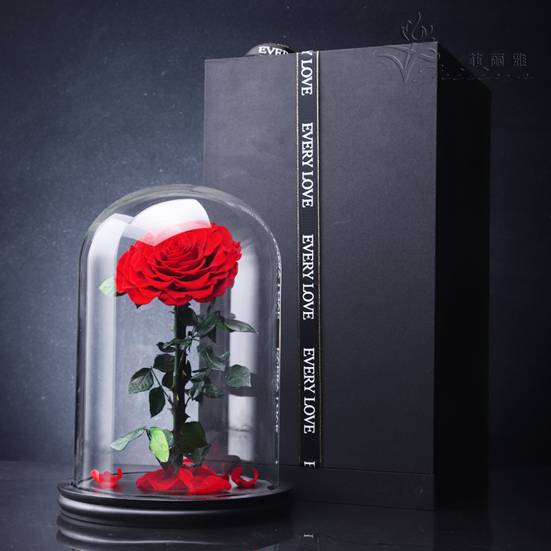 New Idea Forever Roses Valentine Gifts Preserved Rose with Glass Gift Box Rose Preserved Flower in Glass Dome