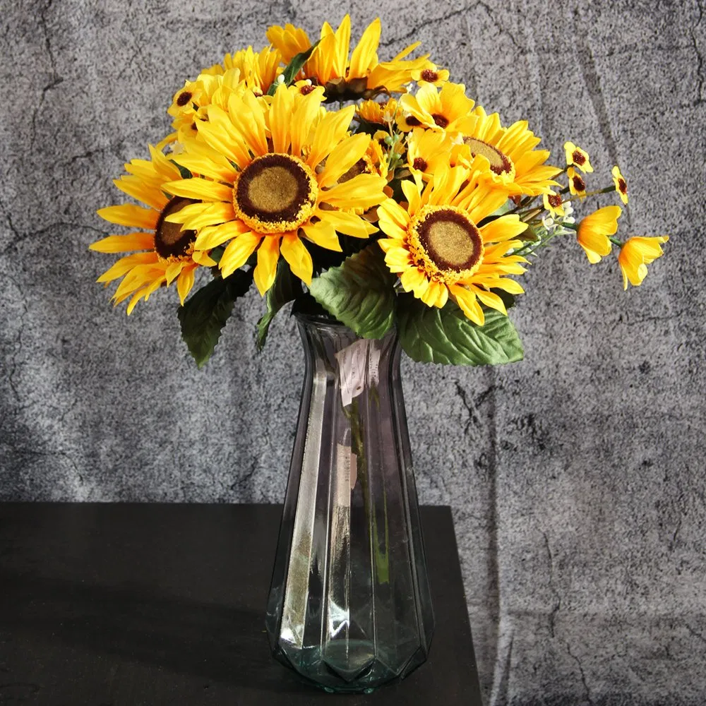 Wholesale High Quality 12head Artificial Sunflower Lifelike Sunflowers Decoration Bunching for Spring Summer Decoration
