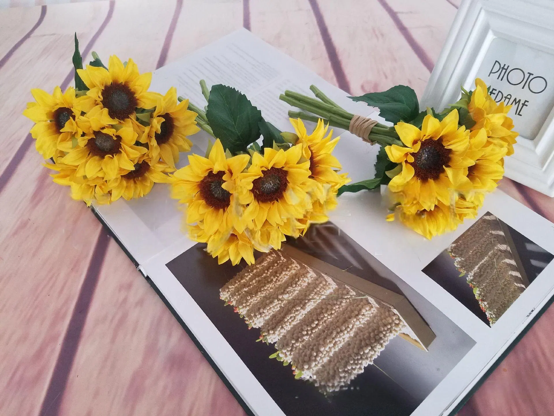 Wholesale 6PC Bundled Realistic Artificial Silk Sunflower for DIY Decor Bridal Bouquet