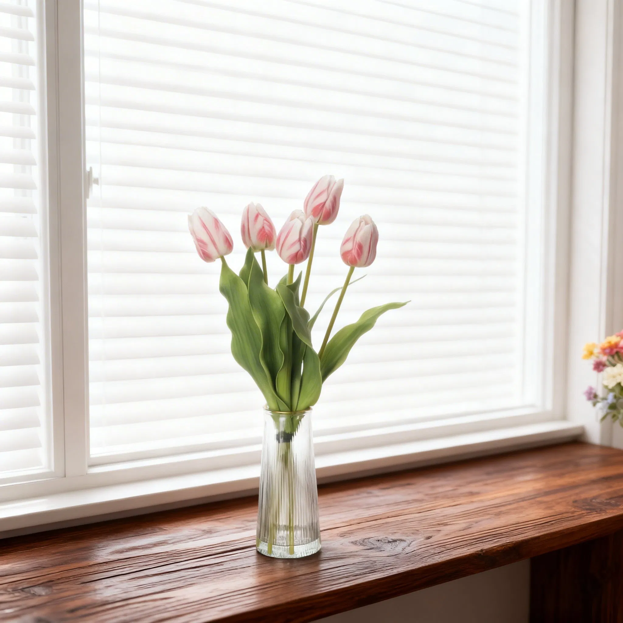Beautifully Real Touch Pink Tulips in Vase for Home Decor