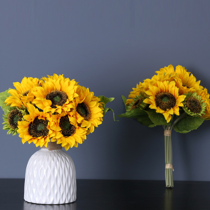 9PCS Bunch Artificial Silk Sunflowers for Home Wedding Project Vase Decor