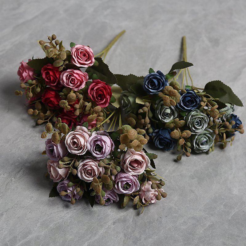 High Retail Quality Retro 10 Head Wedding Color Art Design Home Decorartion Low Price Promotion Manufacturer Extremely Realistic Wholesale Silk Artificial Rose