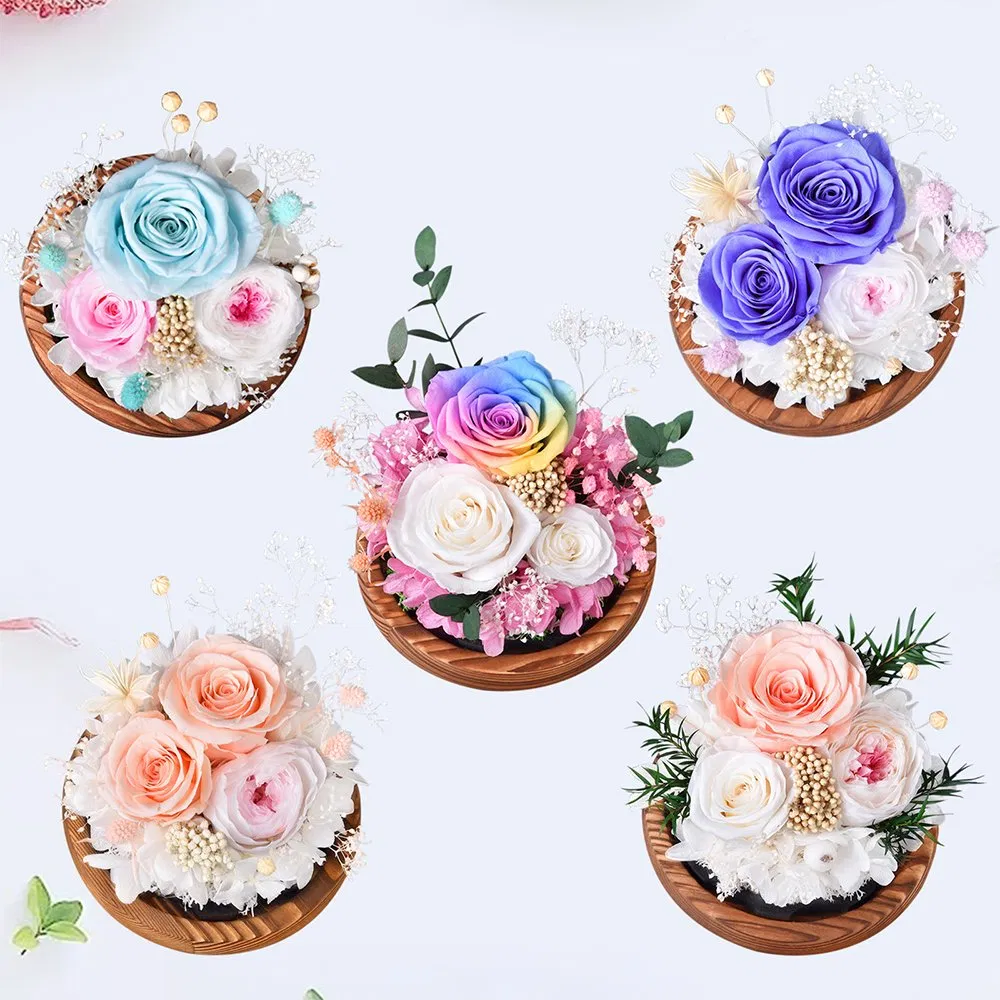 Inunion Handmade Decorative Spherical Glass Dome with Preserved Roses &amp; Moss