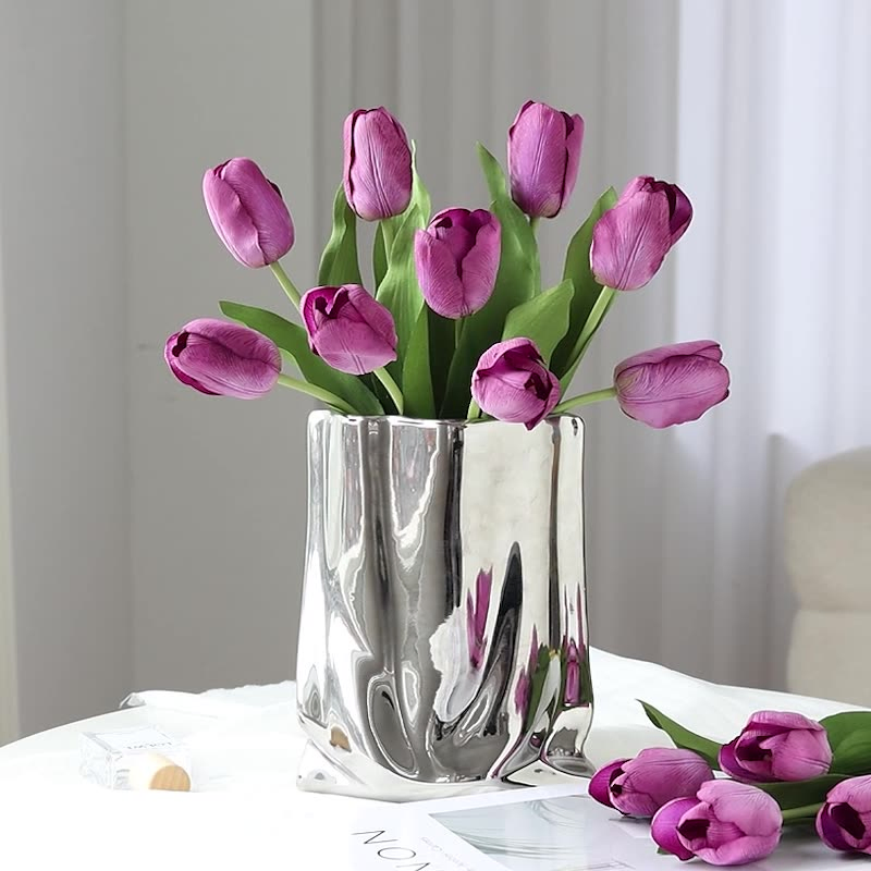 Wholesale Assorted Color Single Real Touch Tulip with Leaves for Floral Arrangement DIY Decor