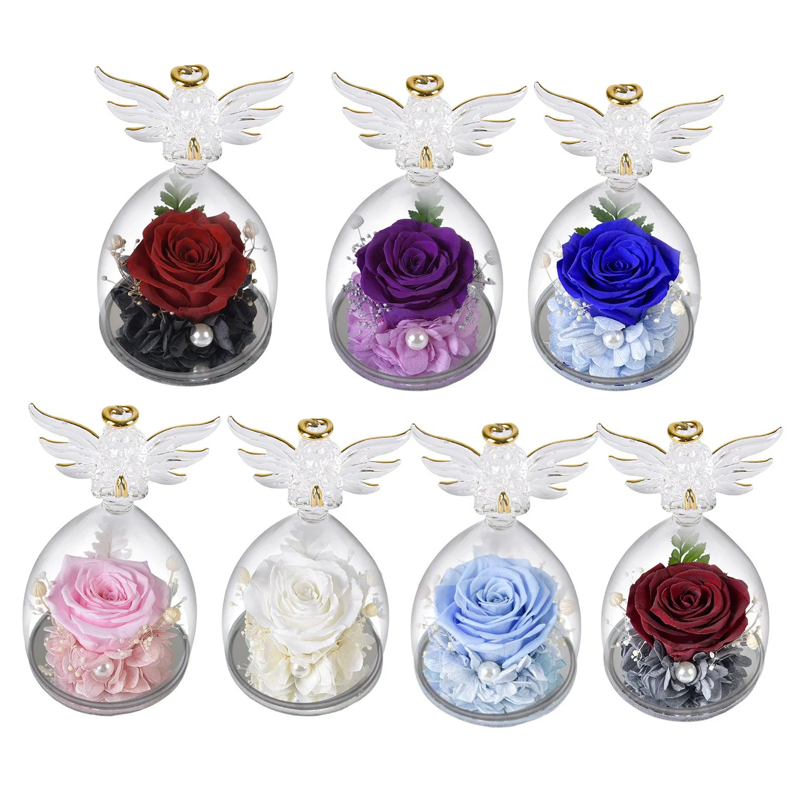 Wholesale Price OEM Manufacturer Personalized Preserved Rose in Glass Dome Angel Eternal Flower Romantic Gift for Christmas Birthday Decoration