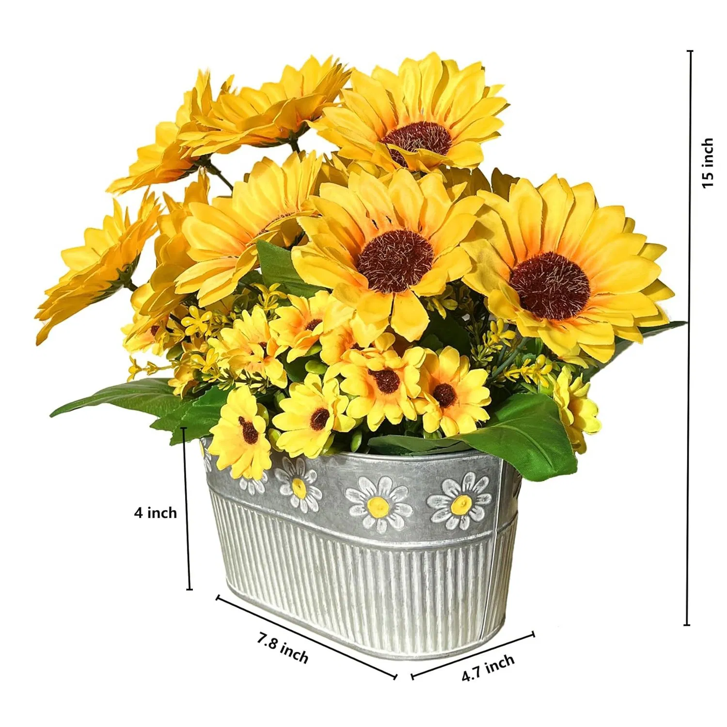 Table Centerpiece Decoration Silk Floral Artificial Sunflowers with Metal Pot