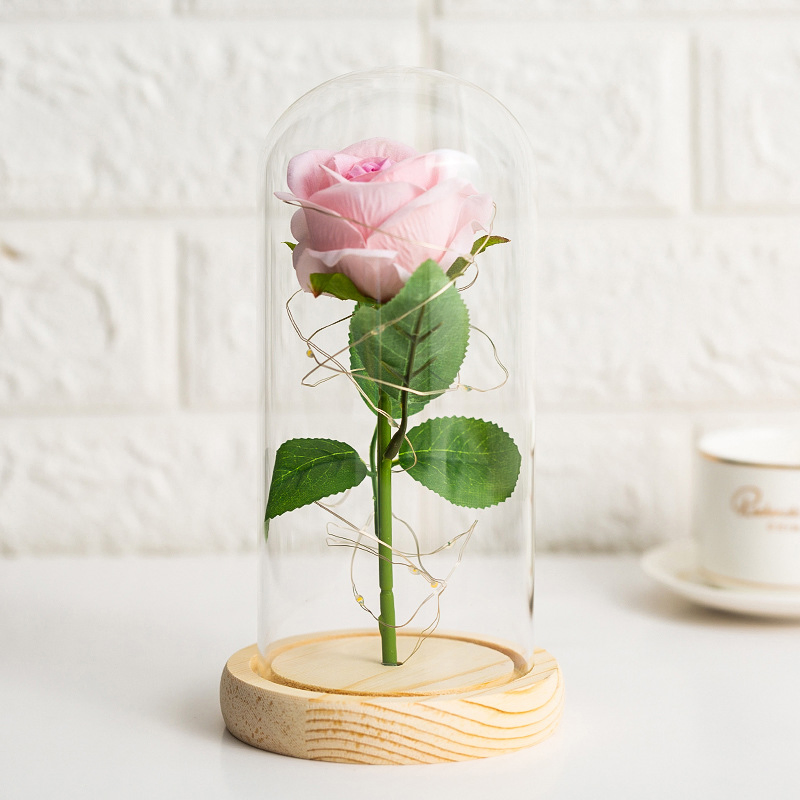 Wholesale Mother's Day Gift Preserved Flower Glass Cover Gold Foil Rose Glow