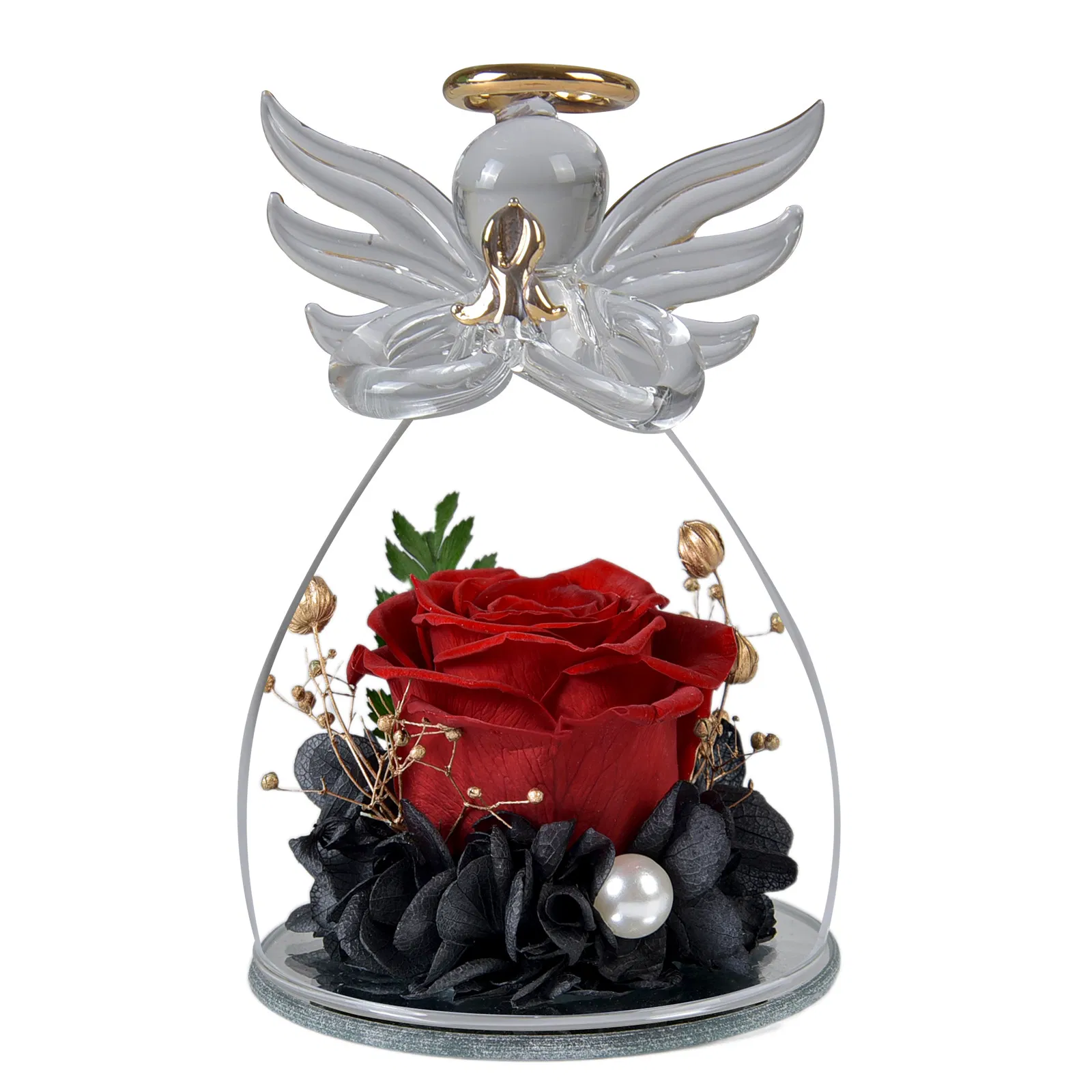 Wholesale Price OEM Manufacturer Personalized Preserved Rose in Glass Dome Angel Eternal Flower Romantic Gift for Christmas Birthday Decoration