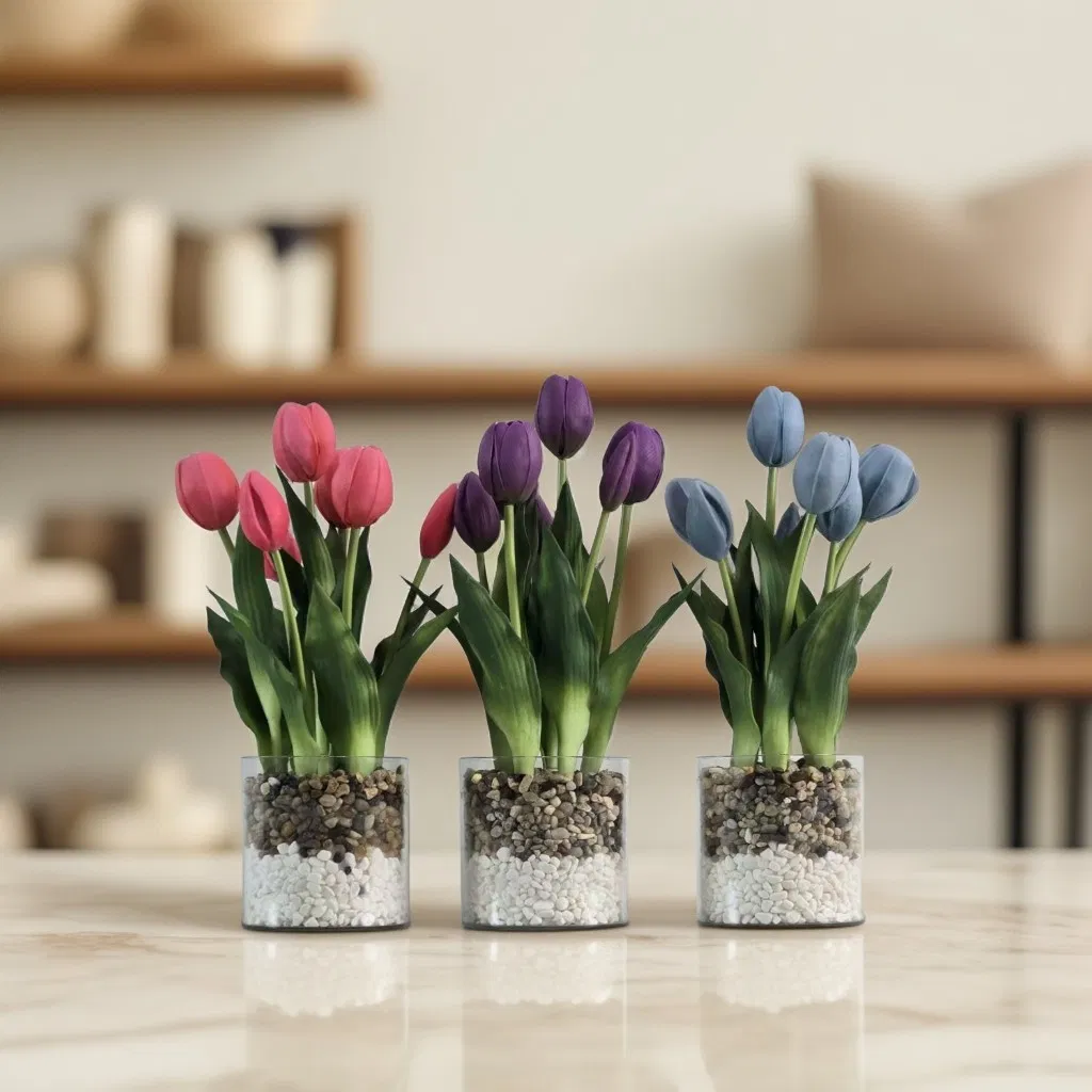 Beautifully Real Touch Tulips in Vase for Home Decor