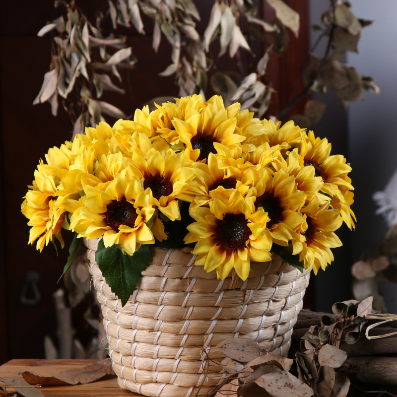 Wholesale 6PC Bundled Realistic Artificial Silk Sunflower for DIY Decor Bridal Bouquet