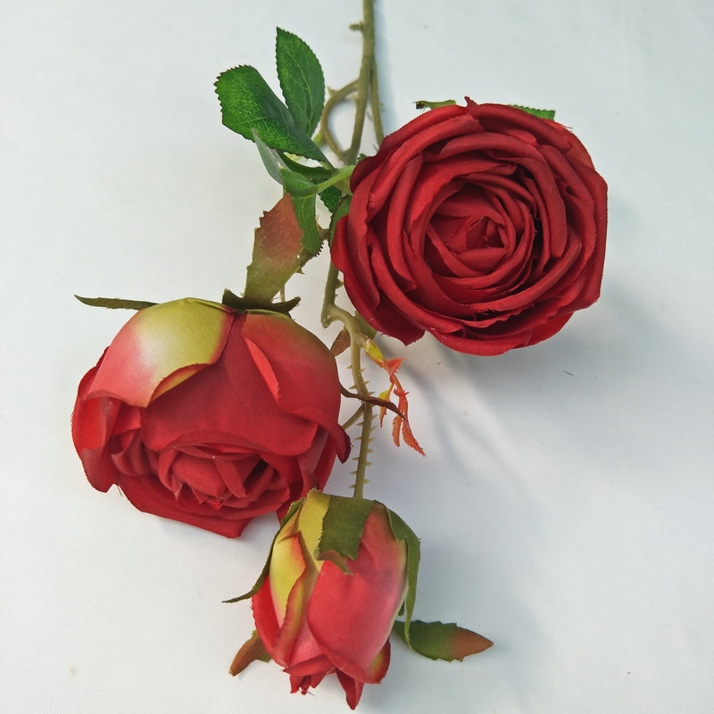 Manufacturers Artificial Silk 3-Head Roses Bouquet for Home Wedding Decoration