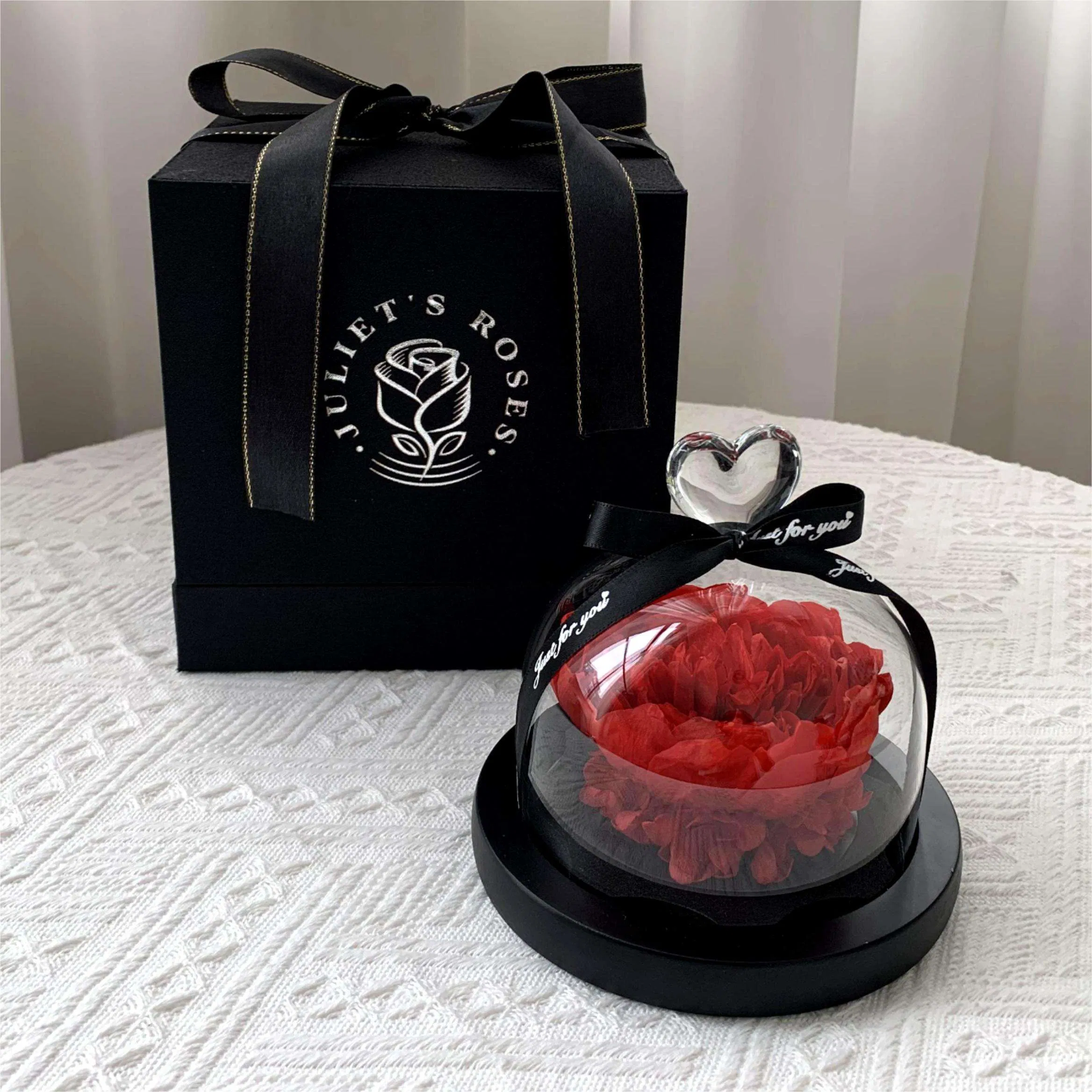Factory Wholesale Roses in Glass Dome Austin Roses Red Custom Logo Eterna Natural Preserved Roses for Valentine's Mothers Day