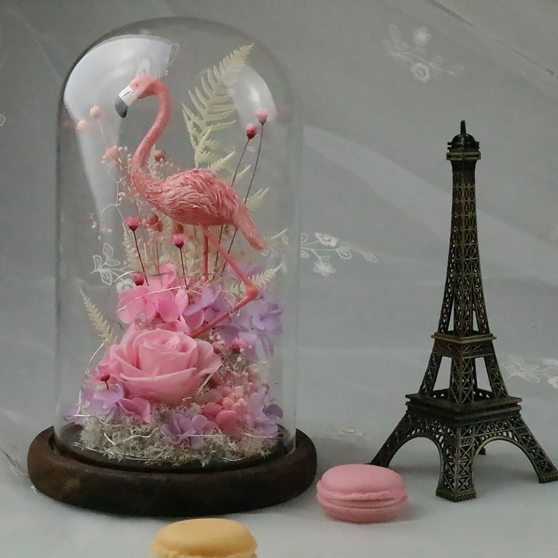 New Style Wholesale Gift Items Preserved Flower Preserved Bird Rose in Glass for Wedding Christmas Valentines Day