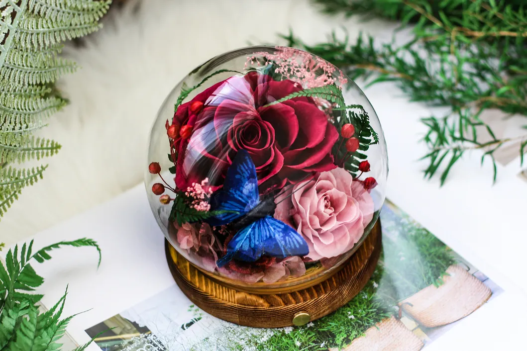 Preserved Roses in Glass Dome