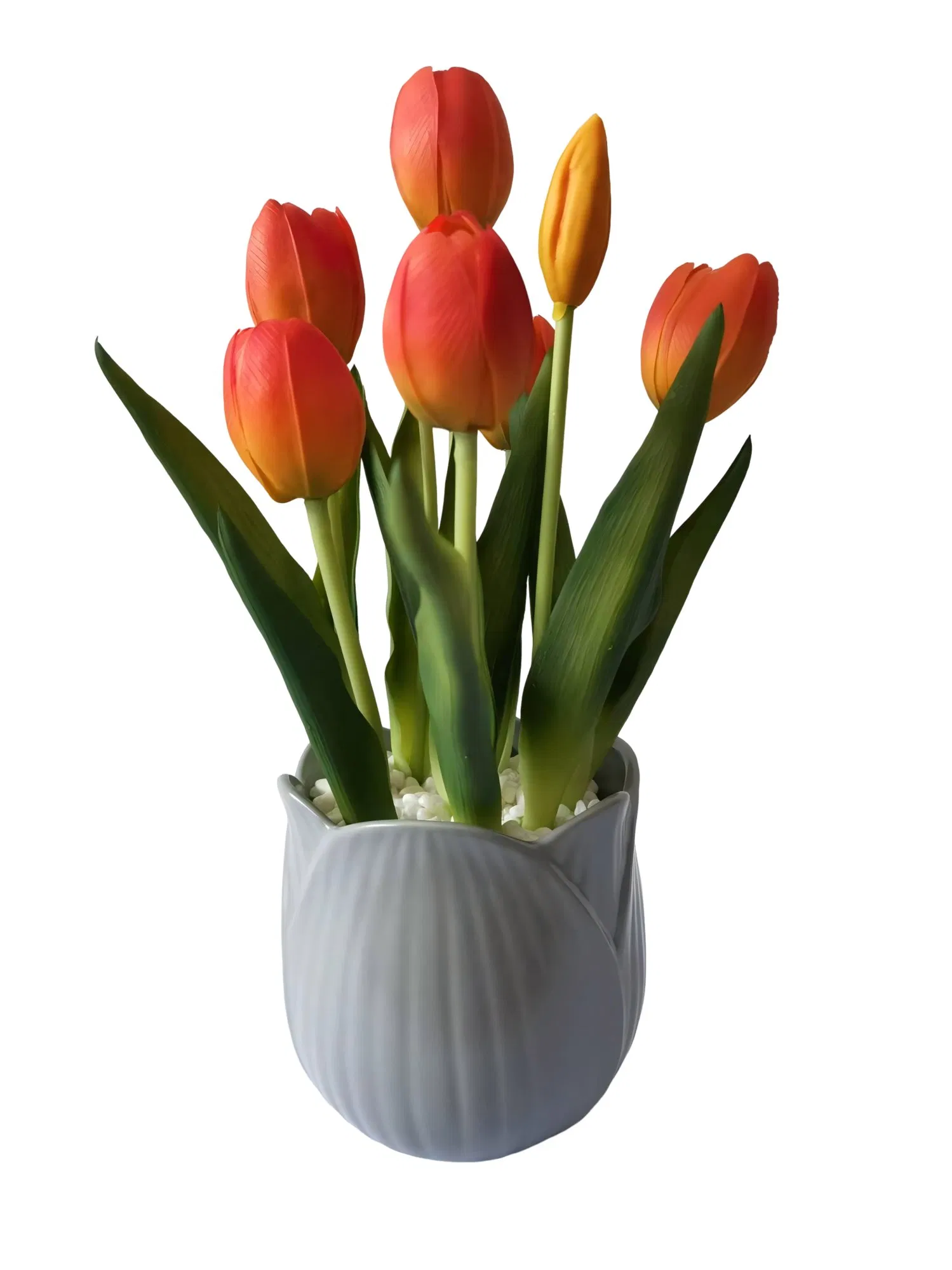 Beautifully Artificial Real Touch Tulips in Elegant Ceramic Pot for Home Decor