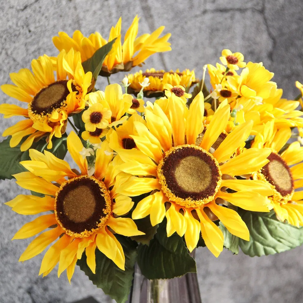 Wholesale High Quality 12head Artificial Sunflower Lifelike Sunflowers Decoration Bunching for Spring Summer Decoration