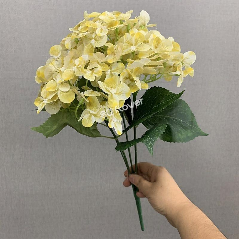 Foshan Wholesale Yellow Color Plastic Artificial Hydrangea for Home Table Wedding Party Decoration