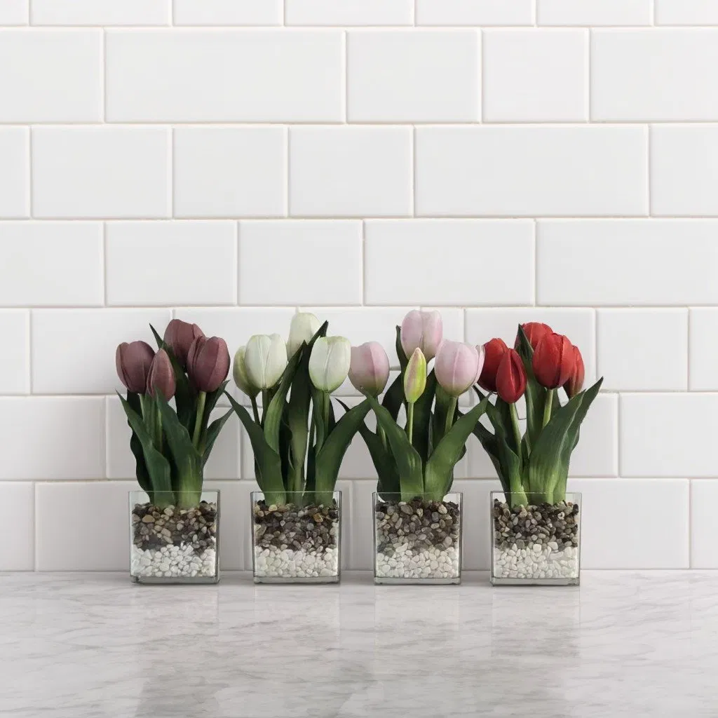 Lifelike Real Touch Tulips in Vase for Home Decor