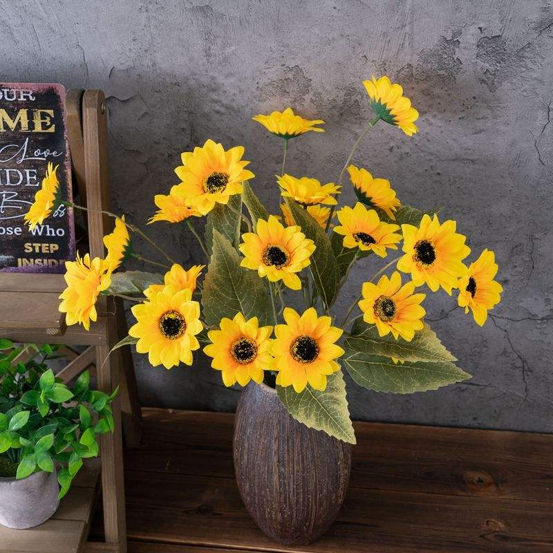 Bulk Supply Cl15101 Premium Yellow Artificial Silk Sunflower Stems for Professional Event Arrangementshome Table Centerpieces