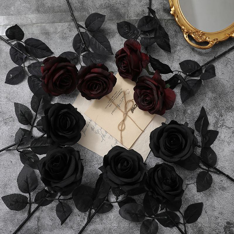 Elegant Black Roses Artificial Flowers for Halloween Decor