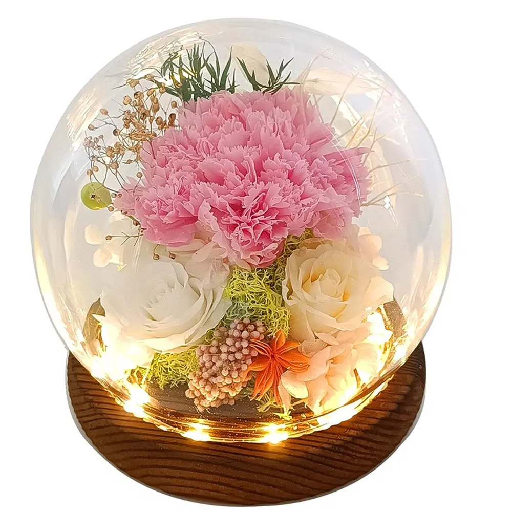 Inunion Handmade Decorative Spherical Glass Dome with Preserved Roses &amp; Moss