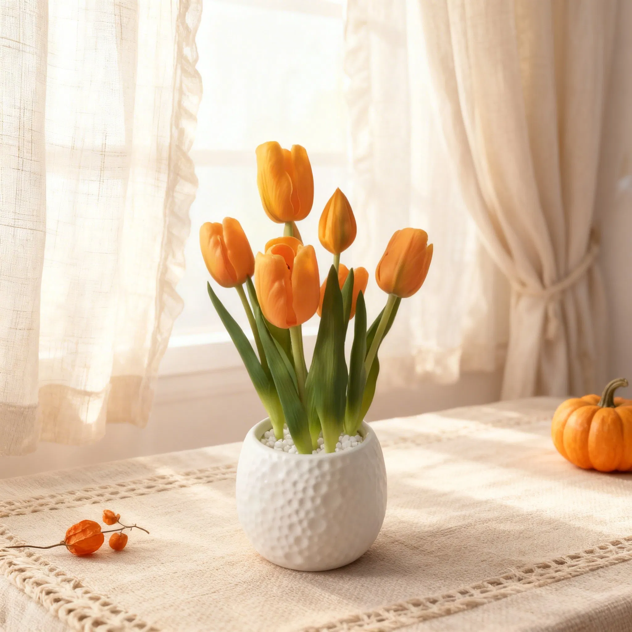 Beautifully Real Touch Tulips in Ceramic Pot for Home Decor