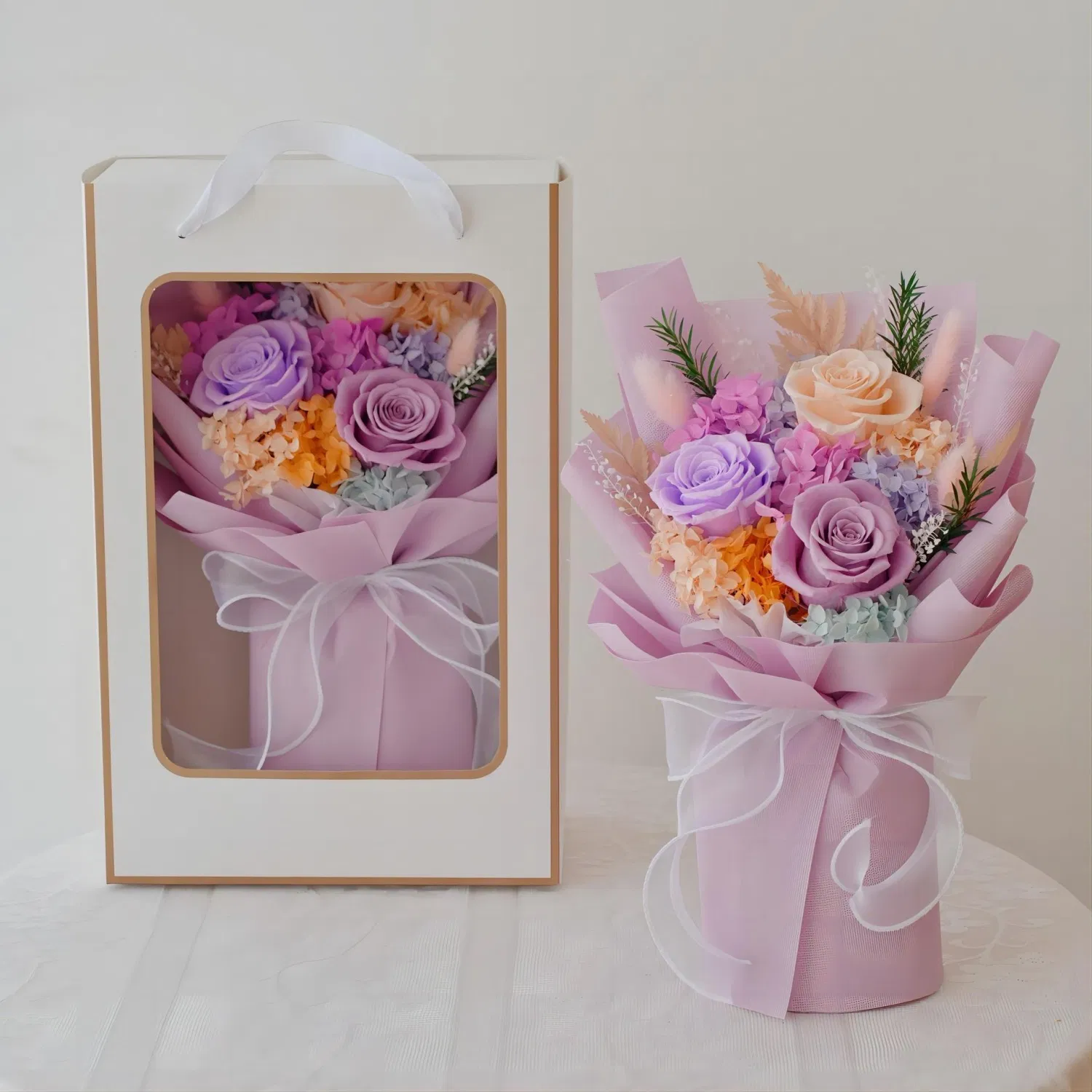 2025 Customized Dried Eternal Rose Boxed Mother's Day Christmas Gift Dried Flower Bouquet Rose