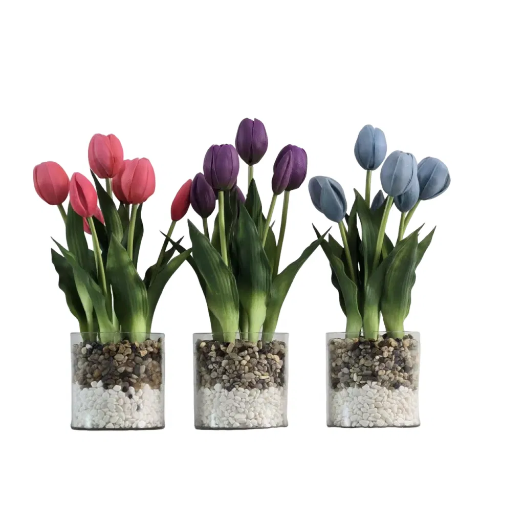 Lifelike Real Touch Tulips in Vase for Home Decor